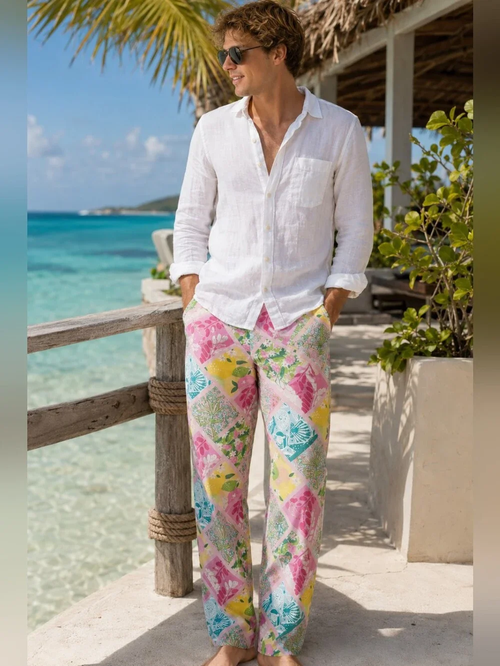 Vintage Lilly Pulitzer Men’s Resort Pants Bright Tropical Patchwork Preppy 36